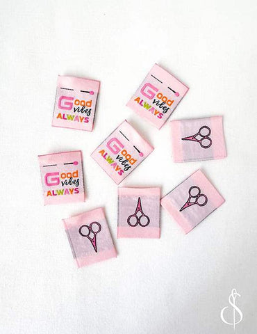 SALE Good Vibes Woven Labels P178-SIWL12 - Riley Blake Designs - Minki Kim - Double Sided - Machine Washable - Polyester - Set of 8 Labels