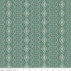 Image of the Winged Medley Textile Teal quilting cotton fabric. Features tiles on a green background. Cute Little Fabric Shop