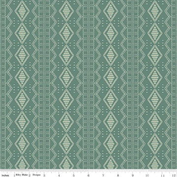 Image of the Winged Medley Textile Teal quilting cotton fabric. Features tiles on a green background. Cute Little Fabric Shop