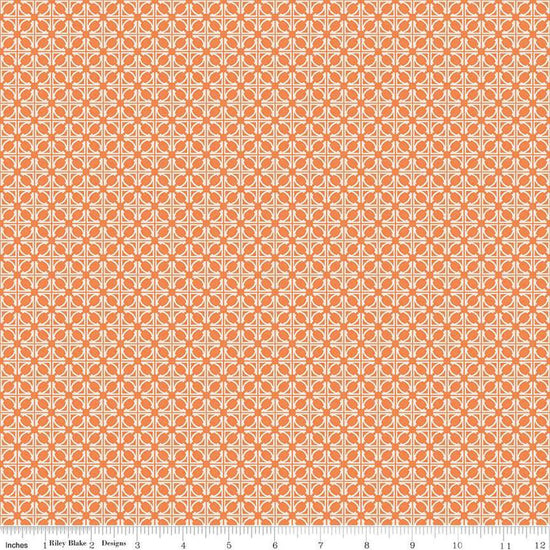 Image of the Winged Medley Tile Orange quilting cotton fabric. Features lines on an orange background. Cute Little Fabric Shop
