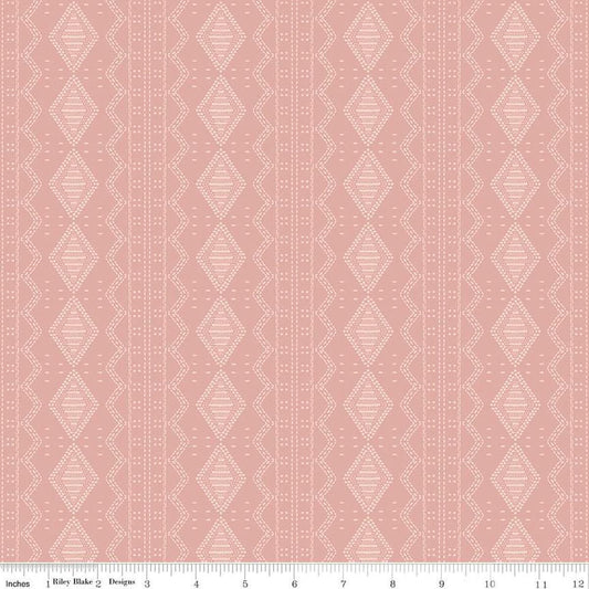 Image of the Winged Medley Textile Dusty Rose quilting cotton fabric. Features tiles on a cream background. Cute Little Fabric Shop