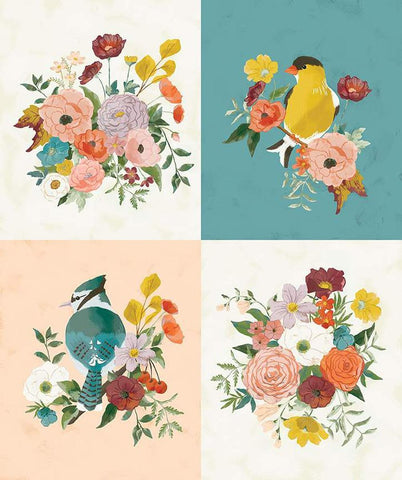SALE Winged Medley Birds and Bouquets Panel P15919 by Riley Blake Designs -  Floral Flowers Blossoms - Quilting Cotton Fabric