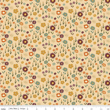 Image of the Awe of Autumn Floral Latte quilting cotton fabric by Riley Blake Designs. Features flowers on a beige background. Cute Little Fabric Shop