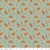 Image of the Awe of Autumn Pumpkins Hazy quilting cotton fabric by Riley Blake Designs. Features pumpkins on a green background. Cute Little Fabric Shop