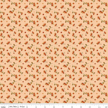 Image of the Awe of Autumn Bittersweet Blush quilting cotton fabric by Riley Blake Designs. Features berries on an orange background. Cute Little Fabric Shop