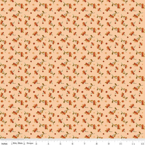Image of the Awe of Autumn Bittersweet Blush quilting cotton fabric by Riley Blake Designs. Features berries on an orange background. Cute Little Fabric Shop