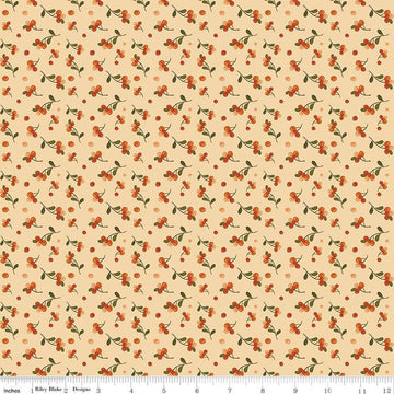Image of the Awe of Autumn Bittersweet Latte quilting cotton fabric by Riley Blake Designs. Features berries on a beige background. Cute Little Fabric Shop