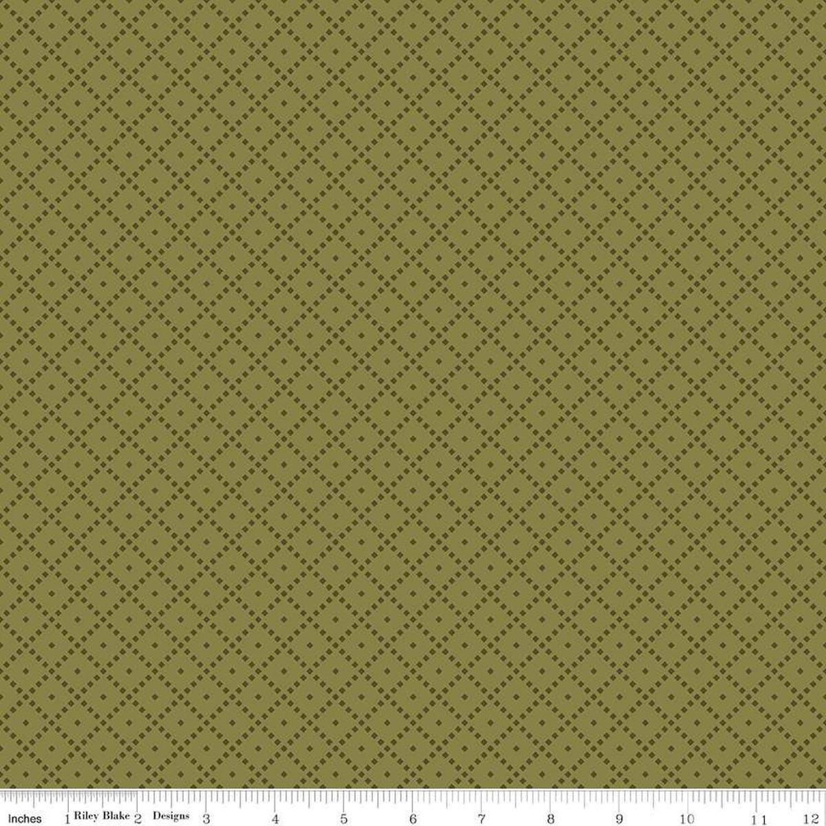 Image of the Awe of Autumn Grid Green quilting cotton fabric by Riley Blake Designs. Features lines on a green background. Cute Little Fabric Shop