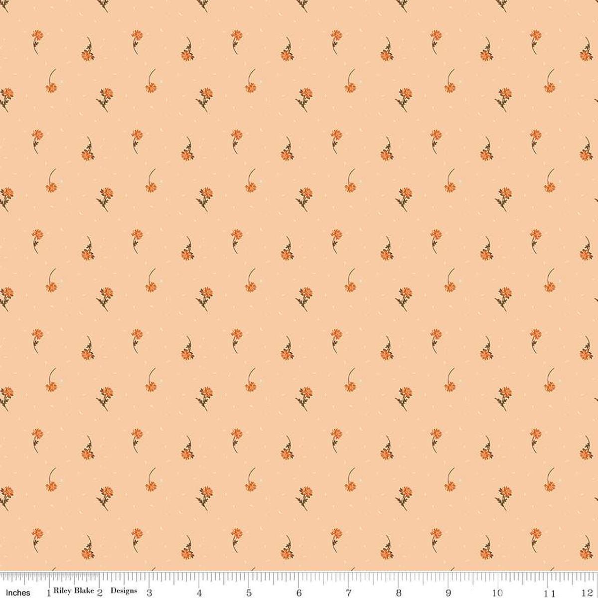 Image of the Awe of Autumn Flower Toss Blush quilting cotton fabric by Riley Blake Designs. Features flowers on a pink background. Cute Little Fabric Shop