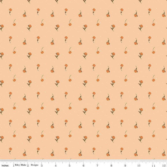 Image of the Awe of Autumn Flower Toss Blush quilting cotton fabric by Riley Blake Designs. Features flowers on a pink background. Cute Little Fabric Shop