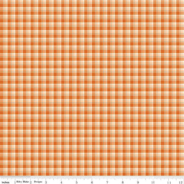 Image of the Awe of Autumn Plaid Orange quilting cotton fabric by Riley Blake Designs. Features lines on an orange background. Cute Little Fabric Shop