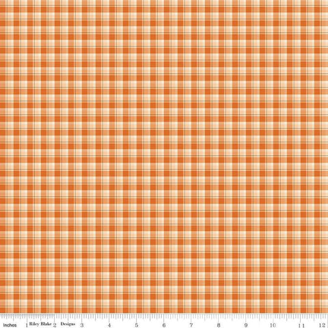 Image of the Awe of Autumn Plaid Orange quilting cotton fabric by Riley Blake Designs. Features lines on an orange background. Cute Little Fabric Shop