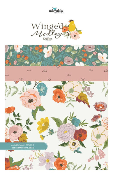 Winged Medley 2.5 Inch Rolie Polie Jelly Roll 40 pieces - Riley Blake Designs - Precut Pre cut Bundle - Flowers Floral - Cotton Fabric