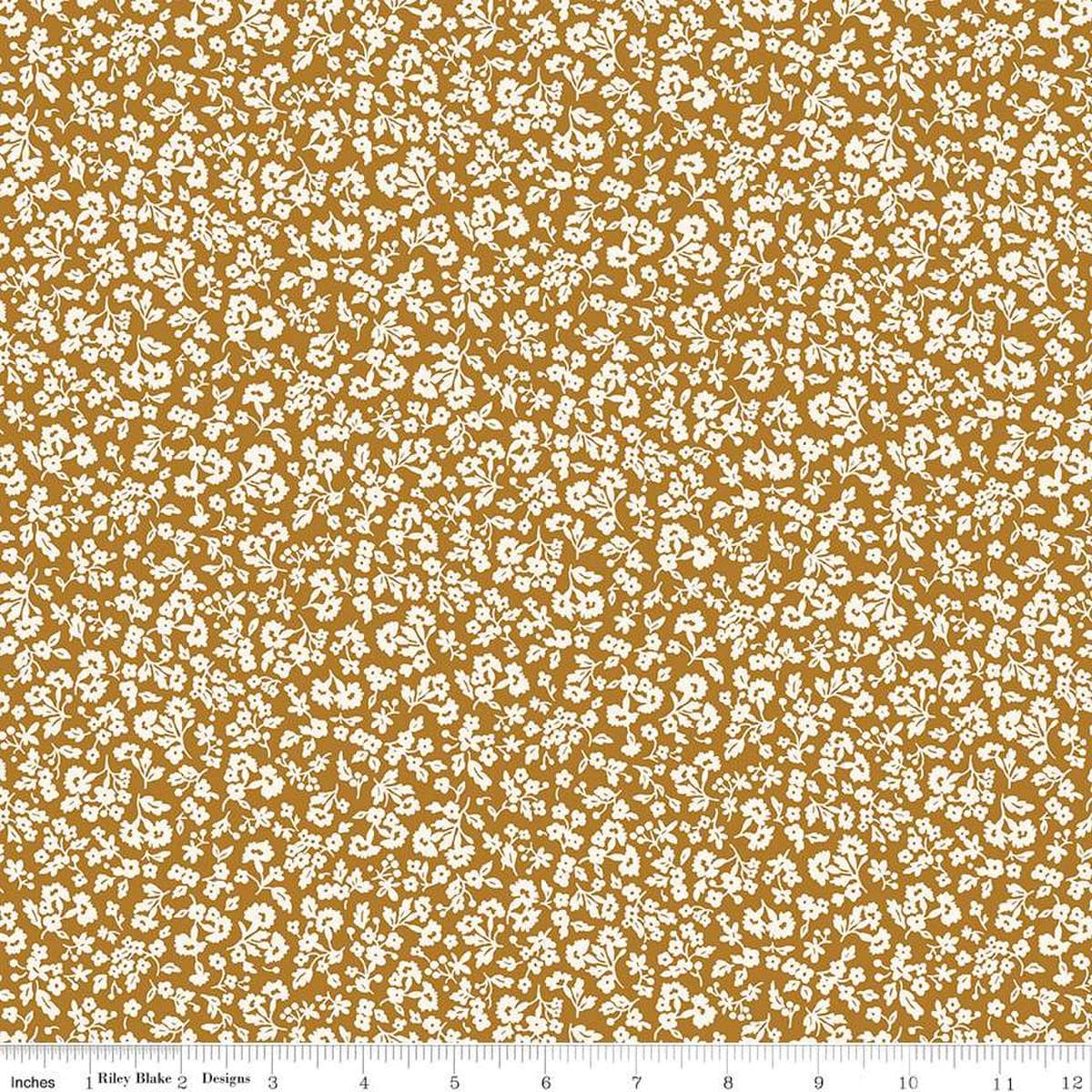 Image of the Liberty Denim Florals Dainty Meadow A quilting cotton fabric by Riley Blake Designs. Features flowers on a brown background. Cute Little Fabric Shop