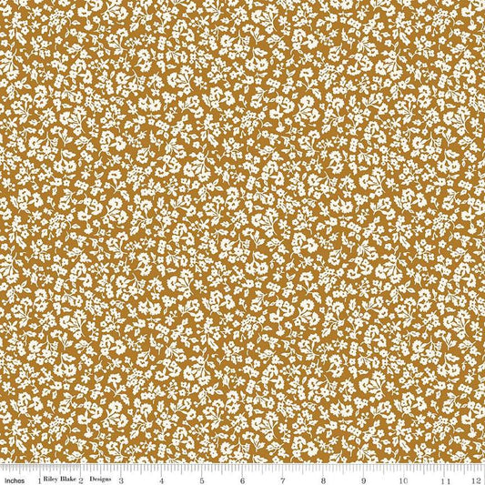 Image of the Liberty Denim Florals Dainty Meadow A quilting cotton fabric by Riley Blake Designs. Features flowers on a brown background. Cute Little Fabric Shop