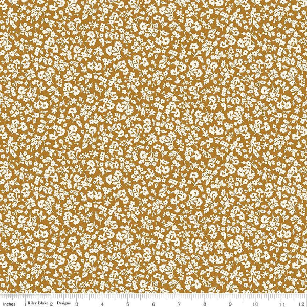 Image of the Liberty Denim Florals Dainty Meadow A quilting cotton fabric by Riley Blake Designs. Features flowers on a brown background. Cute Little Fabric Shop