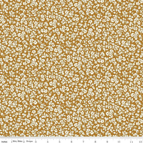 Image of the Liberty Denim Florals Dainty Meadow A quilting cotton fabric by Riley Blake Designs. Features flowers on a brown background. Cute Little Fabric Shop