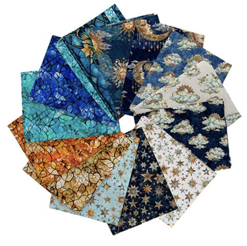 Bohemian Sunrise Fat Quarter Bundle 13 pieces - QT Fabrics - Pre cut Precut - Intricate Geometric Celestial - Quilting Cotton Fabric