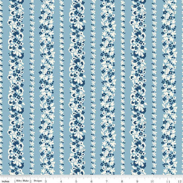 Denim Florals 01667402A Topiary Stripe A - Riley Blake Designs - Floral Flowers - Liberty Fabrics - Quilting Cotton Fabric