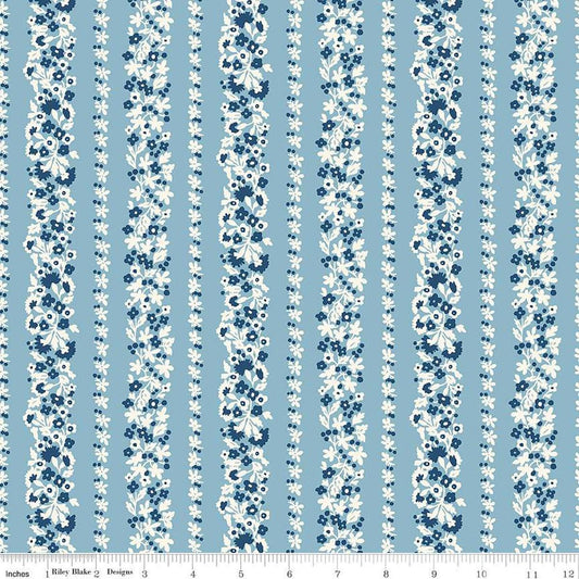 Denim Florals 01667402A Topiary Stripe A - Riley Blake Designs - Floral Flowers - Liberty Fabrics - Quilting Cotton Fabric