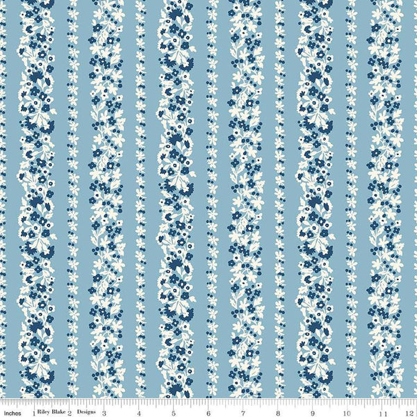 Denim Florals 01667402A Topiary Stripe A - Riley Blake Designs - Floral Flowers - Liberty Fabrics - Quilting Cotton Fabric