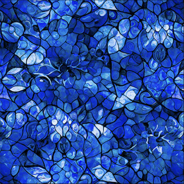 Image of the Bohemian Sunrise Celestial Blender Royal quilting cotton fabric by QT fabrics. Features geometric glass on a blue background. Cute Little Fabric Shop