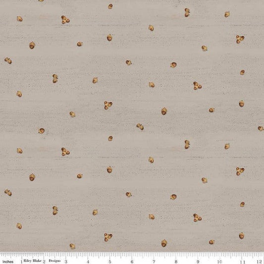 Image of the Covered Bridges in Fall Acorn Ditsy Tan quilting cotton fabric by Riley Blake Designs. Features lines on a brown background. Cute Little Fabric Shop