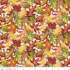 Image of the Covered Bridges in Fall Leaves Multi quilting cotton fabric by Riley Blake Designs. Features leaves on an orange background. Cute Little Fabric Shop
