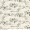Image of the Covered Bridges in Fall Toile Cream quilting cotton fabric by Riley Blake Designs. Features bridges on a cream background. Cute Little Fabric Shop