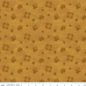 Image of the Covered Bridges in Fall Block Toss Gold quilting cotton fabric by Riley Blake Designs. Features blocks on a gold background. Cute Little Fabric Shop