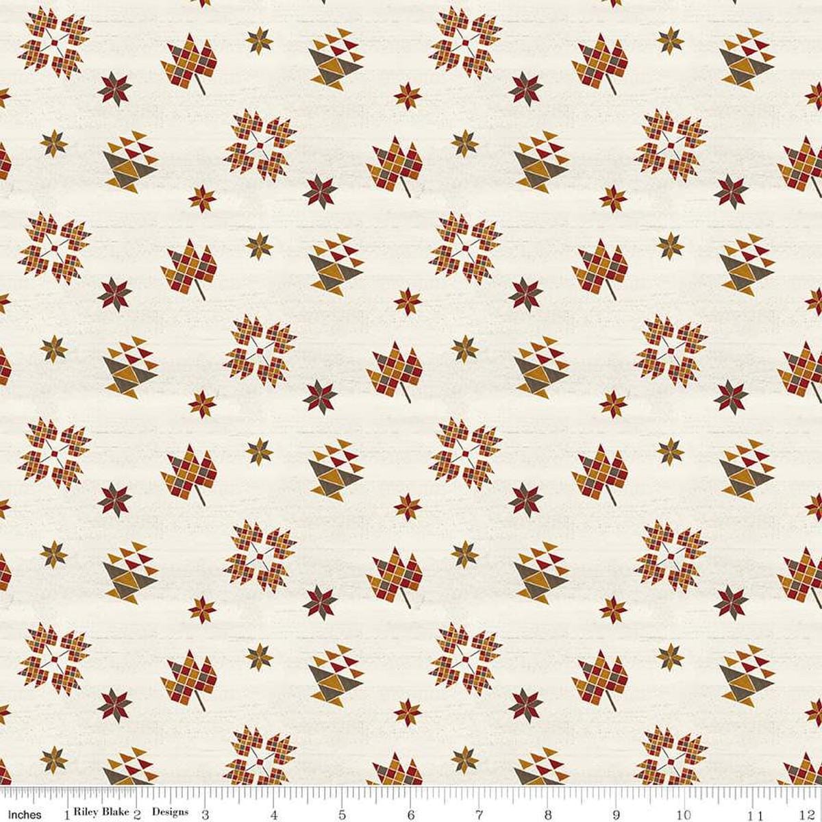 Image of the Covered Bridges in Fall Block Toss Cream quilting cotton fabric by Riley Blake Designs. Features blocks on a cream background. Cute Little Fabric Shop