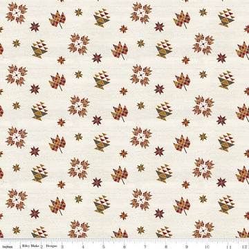 Image of the Covered Bridges in Fall Block Toss Cream quilting cotton fabric by Riley Blake Designs. Features blocks on a cream background. Cute Little Fabric Shop