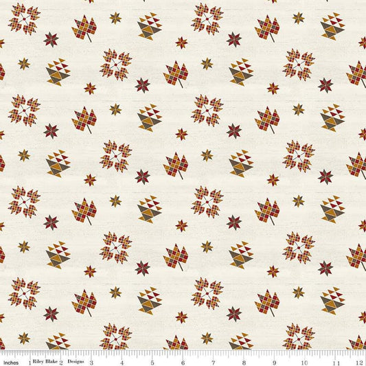Image of the Covered Bridges in Fall Block Toss Cream quilting cotton fabric by Riley Blake Designs. Features blocks on a cream background. Cute Little Fabric Shop