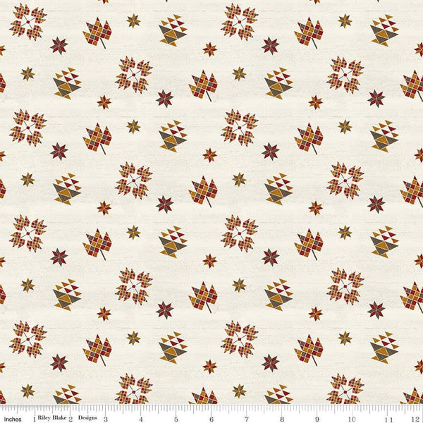 Image of the Covered Bridges in Fall Block Toss Cream quilting cotton fabric by Riley Blake Designs. Features blocks on a cream background. Cute Little Fabric Shop