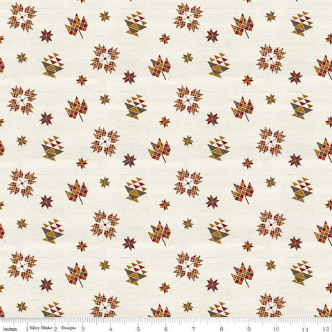 Image of the Covered Bridges in Fall Block Toss Cream quilting cotton fabric by Riley Blake Designs. Features blocks on a cream background. Cute Little Fabric Shop