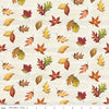 Image of the Covered Bridges in Fall Leaf Toss Cream quilting cotton fabric by Riley Blake Designs. Features leaves on a cream background. Cute Little Fabric Shop