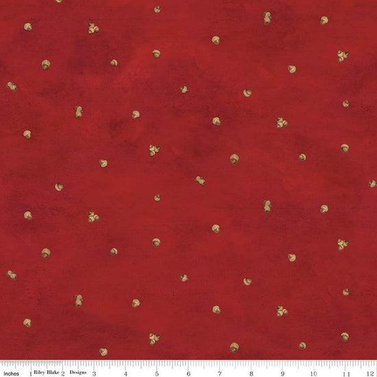 Image of the Covered Bridges in Fall Acorn Ditsy Red quilting cotton fabric by Riley Blake Designs. Features lines on a red background. Cute Little Fabric Shop