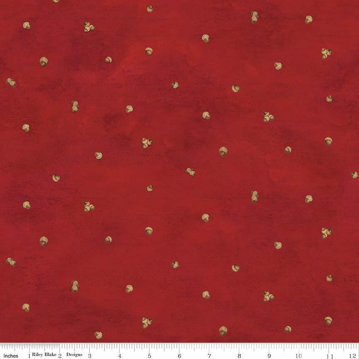Image of the Covered Bridges in Fall Acorn Ditsy Red quilting cotton fabric by Riley Blake Designs. Features lines on a red background. Cute Little Fabric Shop