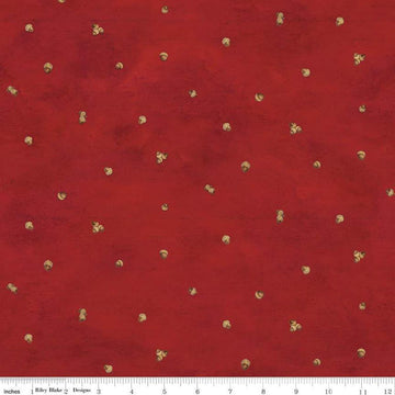 Image of the Covered Bridges in Fall Acorn Ditsy Red quilting cotton fabric by Riley Blake Designs. Features lines on a red background. Cute Little Fabric Shop