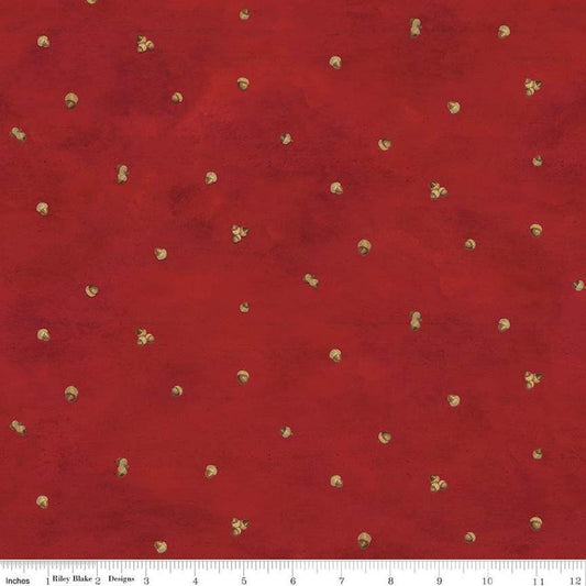 Image of the Covered Bridges in Fall Acorn Ditsy Red quilting cotton fabric by Riley Blake Designs. Features lines on a red background. Cute Little Fabric Shop
