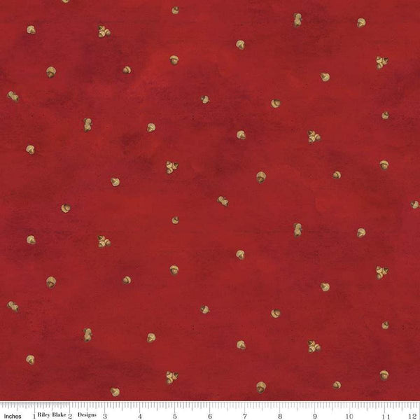 Image of the Covered Bridges in Fall Acorn Ditsy Red quilting cotton fabric by Riley Blake Designs. Features lines on a red background. Cute Little Fabric Shop
