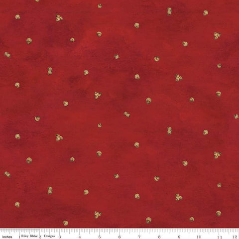 Image of the Covered Bridges in Fall Acorn Ditsy Red quilting cotton fabric by Riley Blake Designs. Features lines on a red background. Cute Little Fabric Shop
