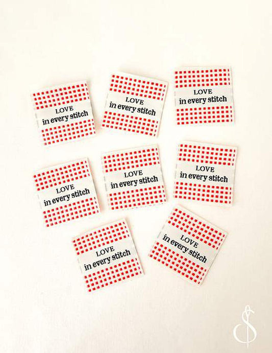 Check Love Woven Labels P178-SIWL15 - Riley Blake - Minki Kim - Durable Soft Thread - Machine Washable - Polyester - Set of 8 Labels