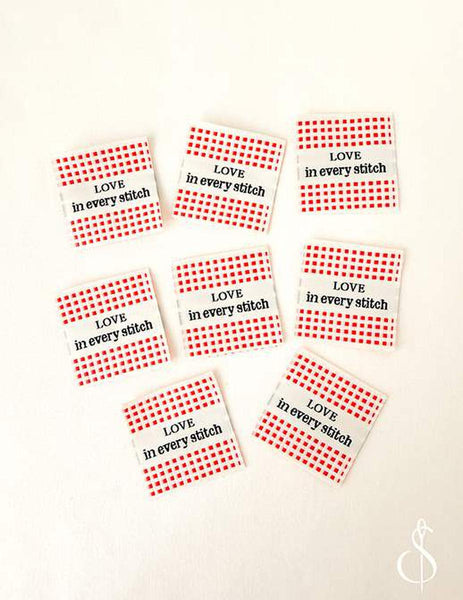 SALE Check Love Woven Labels P178-SIWL15 - Riley Blake - Minki Kim - Durable Soft Thread - Machine Washable - Polyester - Set of 8 Labels