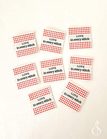 SALE Check Love Woven Labels P178-SIWL15 - Riley Blake - Minki Kim - Durable Soft Thread - Machine Washable - Polyester - Set of 8 Labels