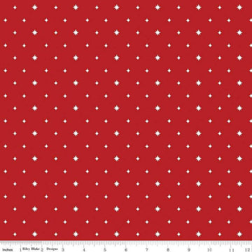 Image of the Charming Christmas Stars Red quilting cotton fabric by Riley Blake Designs. Features stars on a red background. Cute Little Fabric Shop