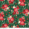 Image of the Charming Christmas Main Green quilting cotton fabric by Riley Blake Designs. Features flowers on a green background. Cute Little Fabric Shop