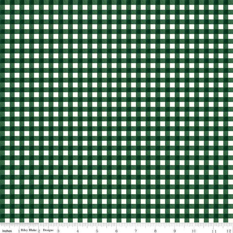 Image of the Charming Christmas Gingham Green quilting cotton fabric by Riley Blake Designs. Features gingham on a green background. Cute Little Fabric Shop