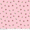 Image of the Cloudburst Cherries Pink quilting cotton fabric by Riley Blake Designs. Features cherries on a pink background. Cute Little Fabric Shop