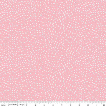 Image of the Cloudburst Rain Pink quilting cotton fabric by Riley Blake Designs. Features raindrops on a pink background. Cute Little Fabric Shop